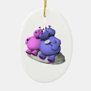 Ornamento De Cerâmica hipopótamos apaixonados