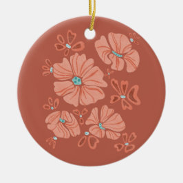 Ornamento De Cerâmica Hippie Blooms: Abstrato Red Flower Power Trabalho 