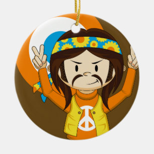 Ornamento De Cerâmica Hippie bonito da paz dos desenhos animados