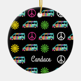 Ornamento De Cerâmica Hippie Bus Peace Sign 70s