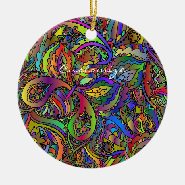 Ornamento De Cerâmica Hippie Groovy Psychedelic Design Thunder_Cove (Frente)