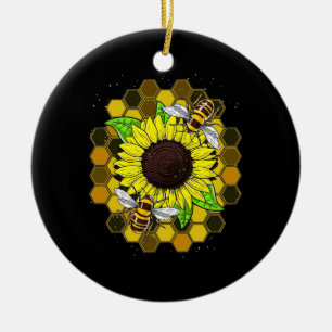 Ornamento De Cerâmica Hippie Sunflower Bees