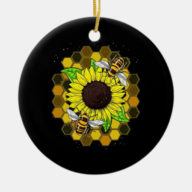 Ornamento De Cerâmica Hippie Sunflower Bees (Frente)