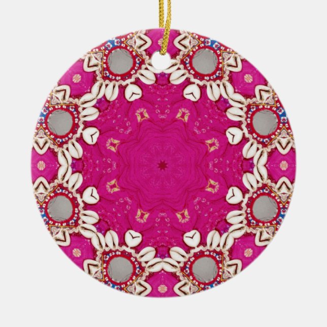 Ornamento De Cerâmica hippie tribal fuchsia boêmica magenta (Frente)