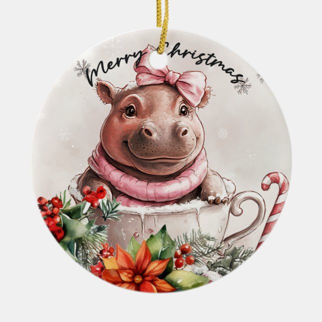 Ornamento De Cerâmica Hippo Christmas temed (Frente)