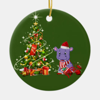 Ornamento De Cerâmica Hippo com o Natal dos Hat Scafés