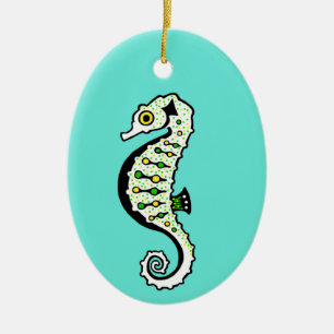 Ornamento De Cerâmica Hippocampus - SEAHORSEl Fofo - Verde oceânico