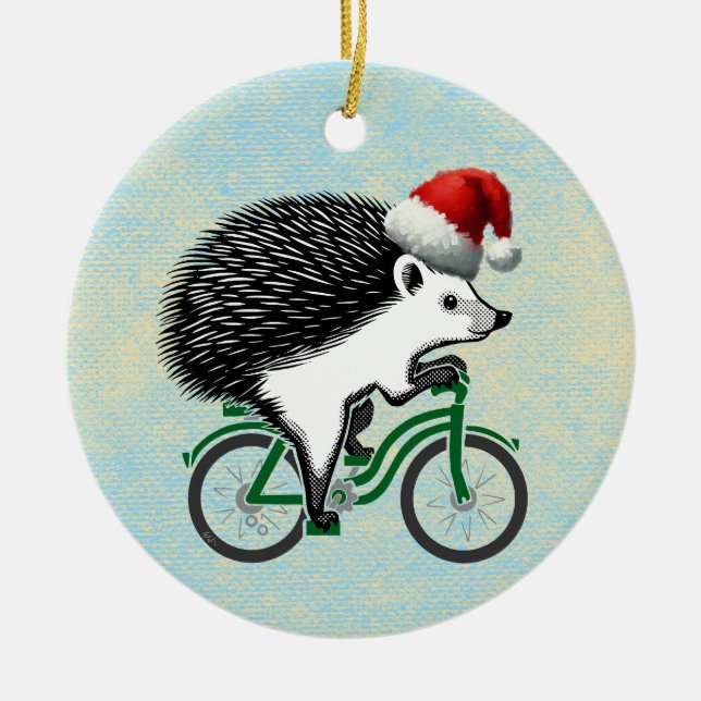 Ornamento De Cerâmica Hipster Hedgehog Andando De Bicicleta (Frente)