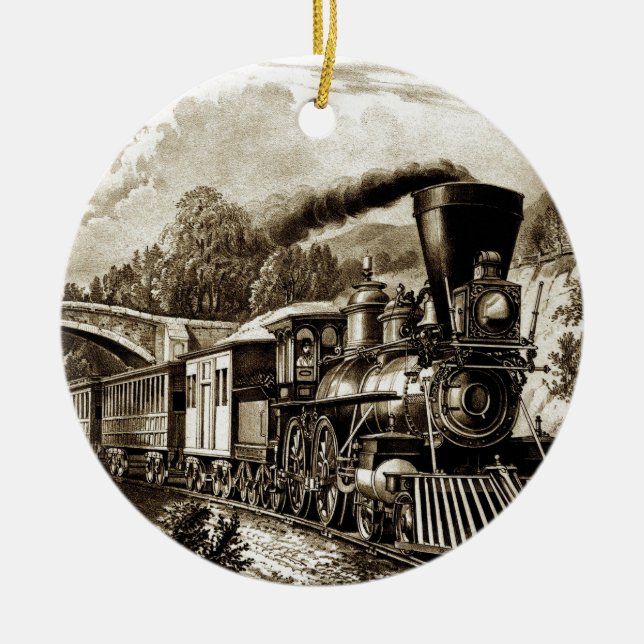 Ornamento De Cerâmica História da locomotiva com motor a vapor (Frente)