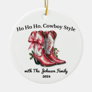 Ornamento De Cerâmica Ho Ho Ho, Estilo de Cowboy