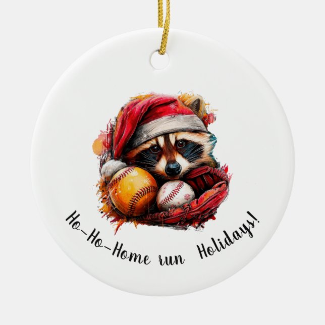 Ornamento De Cerâmica Ho-Ho-Home Run Baseball Christmas Ornament — Perso (Frente)