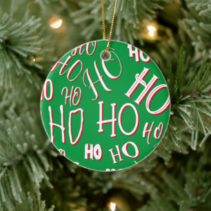 Ornamento De Cerâmica HO HO Padrão de texto de Natal branco verde