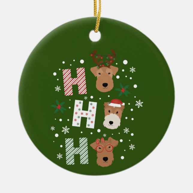 Ornamento De Cerâmica Ho Ho Welsh Terrier Feliz Natal (Frente)
