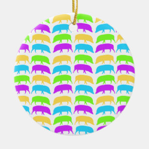 Ornamento De Cerâmica Hogs multicoloridos amarelo verde púrpura azul pe