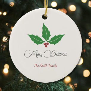 Ornamento De Cerâmica Holiday Holly Felry Ornament de Natal