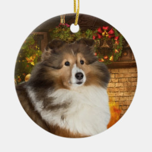 Ornamento De Cerâmica Holiday Sheltie