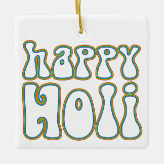 Ornamento De Cerâmica holiES - FELIZ HOLI, apenas um contorno colorido 1