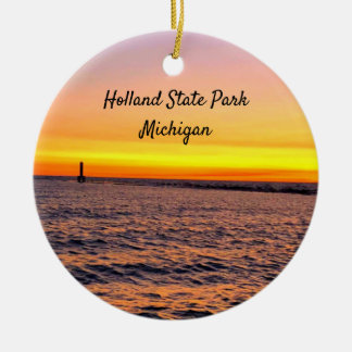 Ornamento De Cerâmica Holland State Park Michigan Pier Sunset