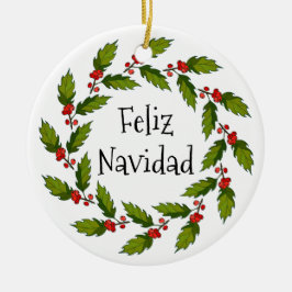 Ornamento De Cerâmica Holly Berries Wreath Design Ornament