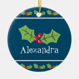 Ornamento De Cerâmica Holly e Berries personalizados