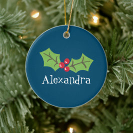 Ornamento De Cerâmica Holly e Berries personalizados