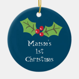 Ornamento De Cerâmica Holly e Berries personalizados Natal de 1 rua