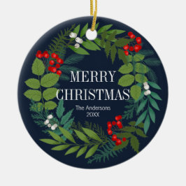 Ornamento De Cerâmica Holly E Greenery Feliz Feriado De Natal