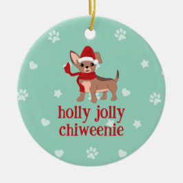 Ornamento De Cerâmica holly jolly Chiweenie