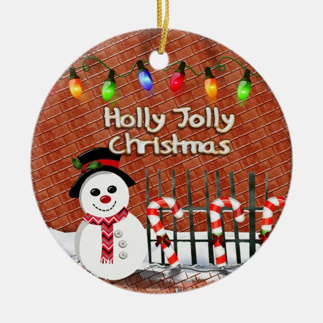 Ornamento De Cerâmica Holly Jolly Snowman CUSTOM (Frente)