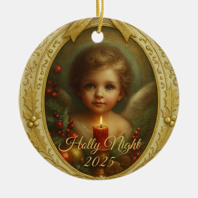 Ornamento De Cerâmica Holly Night 2025 – Angel Keepsake Ornament  (Frente)