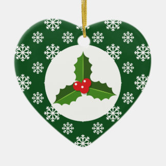 Ornamento De Cerâmica Holly Snowflakes Verde de Natal