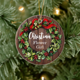 Ornamento De Cerâmica Holly Wreath Flower Girl Custom Wedding Party
