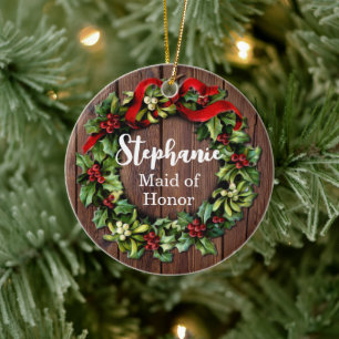 Ornamento De Cerâmica Holly Wreath Madrinha de casamento Partido de Casa