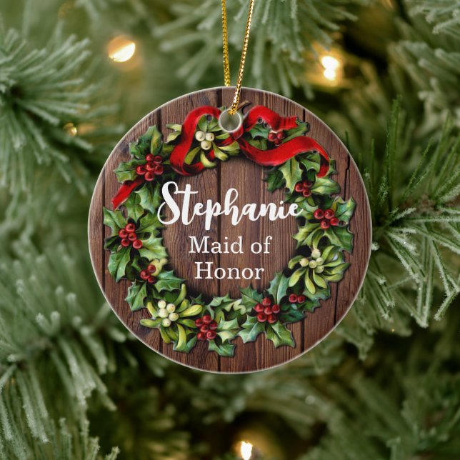Ornamento De Cerâmica Holly Wreath Madrinha de casamento Partido de Casa (Árvore)