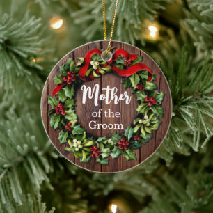 Ornamento De Cerâmica Holly Wreath Mãe do Casamento Personalizado da Noi