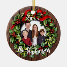 Ornamento De Cerâmica Holly Wreath Personalizou Família Foto Keepsasasak