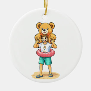Ornamento De Cerâmica Homem de Desenho Animado Fofo com Urso de Pelúcia 