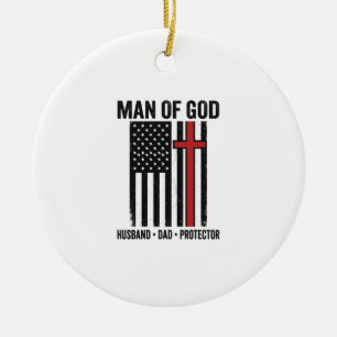 Ornamento De Cerâmica Homem de Deus Cruz Patriótica Camisa Cristã Design