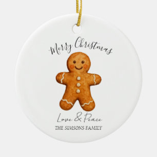 Ornamento De Cerâmica Homem de gengibre em aquarela Feliz Natal