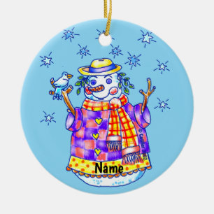 Ornamento De Cerâmica Homem de Neve Brilhante