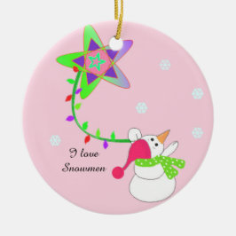 Ornamento De Cerâmica Homem de neve com luzes e uma estrela