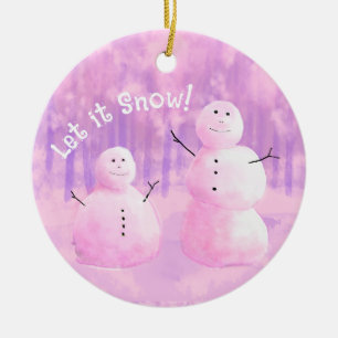 Ornamento De Cerâmica Homem de neve roxo, rosa personalizado