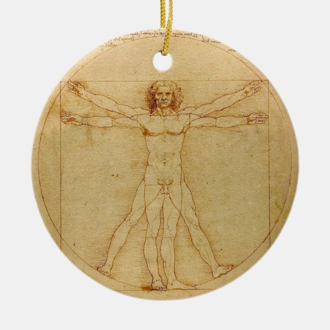 Ornamento De Cerâmica Homem de Vitruvian por Leonardo da Vinci (Frente)