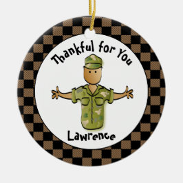 Ornamento De Cerâmica Homem do Exército Cartoon Veterano Personalizado É