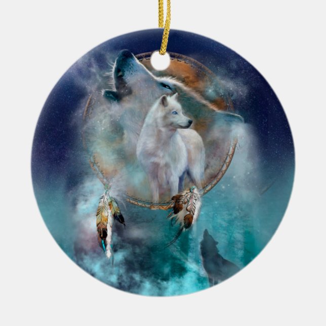 Ornamento De Cerâmica Homem-fantasma indiano e lobo-chefe de etnia triba (Frente)