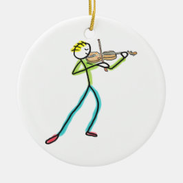 Ornamento De Cerâmica Homem Palito Tocando Rabeca