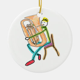 Ornamento De Cerâmica Homem Palito Tocando Tuba