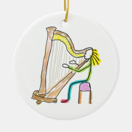 Ornamento De Cerâmica Homem Pau Tocando Harpa