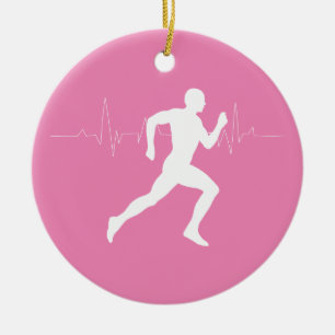 Ornamento De Cerâmica Homem Runners Silhouette em Fundo Rosa