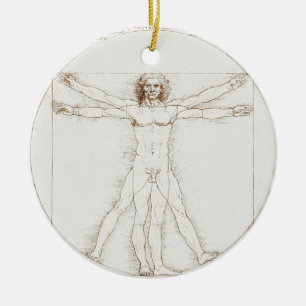 Ornamento De Cerâmica Homem Vitruviano de Leonardo da Vinci Arte Vintage